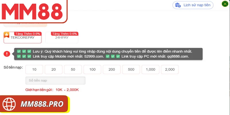 Nạp tiền MM88