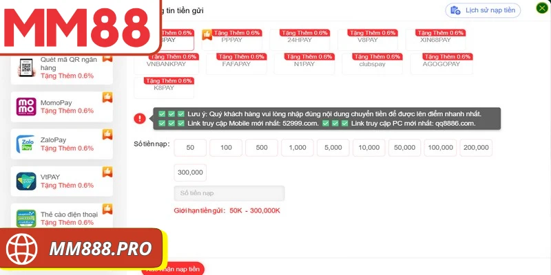 Nạp tiền MM88