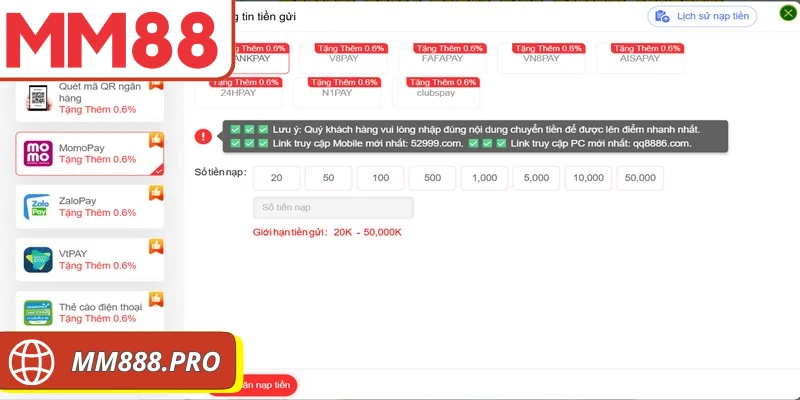 Nạp tiền MM88
